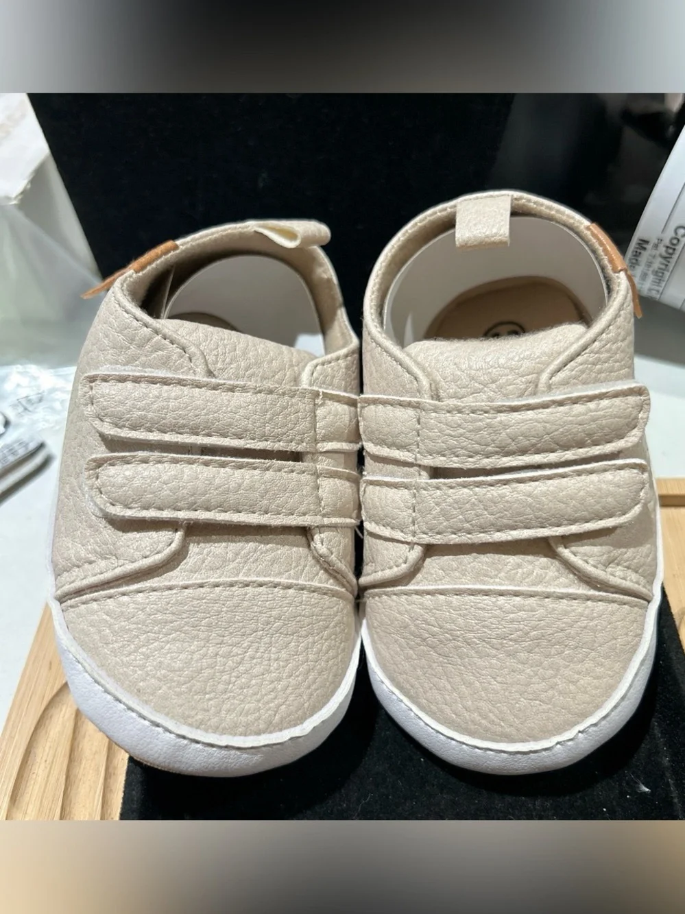 Beige Toddler Sneakers with Double Strap Closure size 3